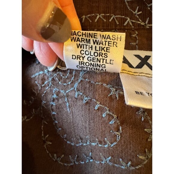 Flax Blazer Women Small Brown Blue Floral Embroidery Corduroy Chore Coat - Picture 11 of 11